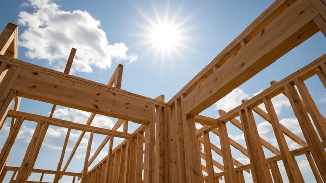Building frame rising, construction unfolding.