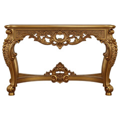 Ornate classic console table baroque style with carved details on transparent background