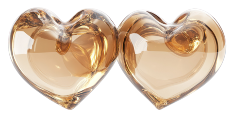 Romantic amber glass hearts, valentine decoration, love symbols