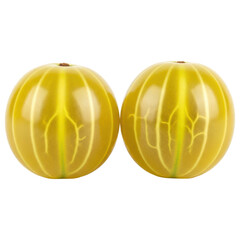 Two fresh yellow gooseberries placed side by side on transparent background