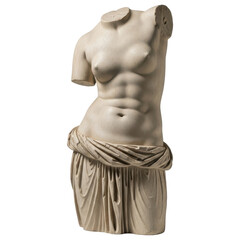 Female torso sculpture classical art statue without head or arms on transparent background