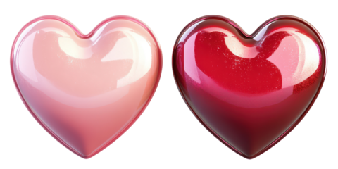 Romantic valentine hearts, love symbols, shiny red pink