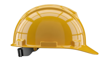 A bright yellow hard hat, a symbol of safety and construction, isolated on transparent background, png