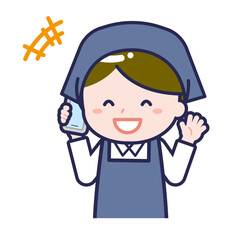 スマートフォンを使う「スタッフ」の男性