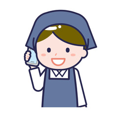 スマートフォンを使う「スタッフ」の男性