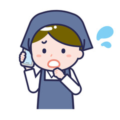 スマートフォンを使う「スタッフ」の男性