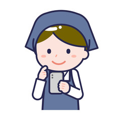 スマートフォンを使う「スタッフ」の男性