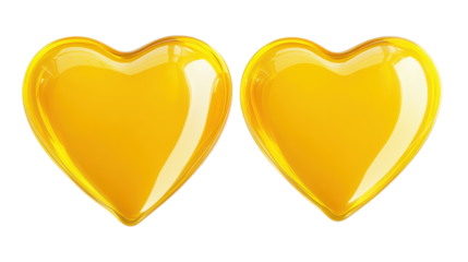 Golden hearts valentine decorations, romantic love symbols, glossy hearts on transparent background