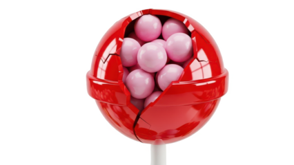 Red lollipop with pink balls inside of it. isolated illustration on transparent background