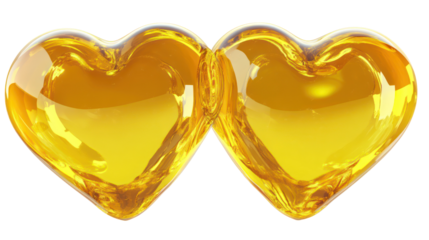 Golden hearts, valentine love, romantic symbols, isolated on transparent background
