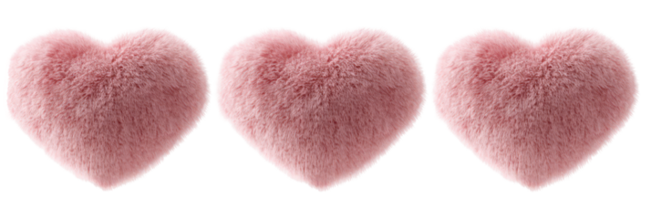 Three soft pink hearts, romantic valentine's day decor, isolated on transparent background