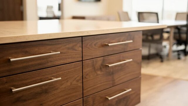 Modern wooden cabinetry with elegant design in a contemporary workspace environment