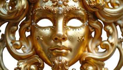 Gleaming golden masquerade mask with elaborate swirls and ornate details