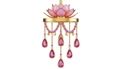 Gold Lotus Chandelier with Pink Gemstones