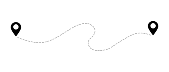 Map route icon with location pins, dotted travel path symbol, navigation journey graphic element