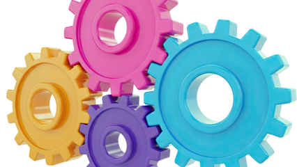 Colorful Interlocking Gears on White Background