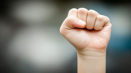 a fist raised in the air, as a symbol of confident and brave power