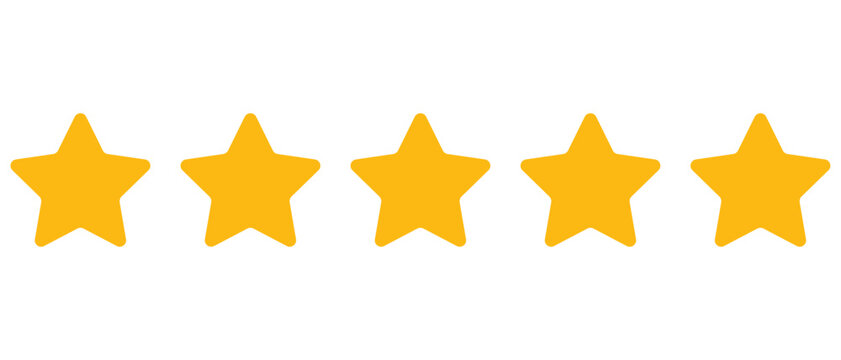 Five star review icon strip, top quality rating symbol, positive feedback graphic design element