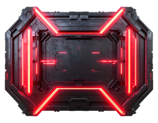 Dark, futuristic panel with red neon trim, technological design