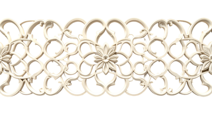 Intricate, cream-colored, floral decorative border against a black backdrop