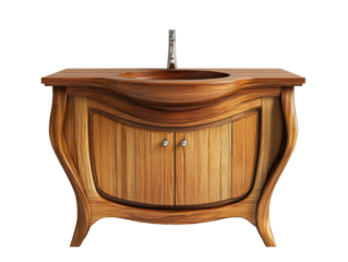 Curved Wooden Bathroom Vanity on Transparent Background
