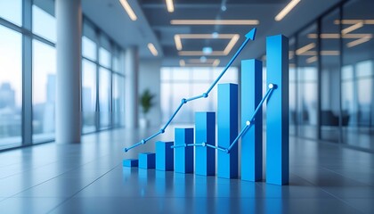 Futuristic financial analytics visualization with blue holographic charts business growth