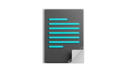 3D Document Icon with Teal Lines and Folded Corner