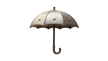 Elegant silver umbrella with intricate design on black background