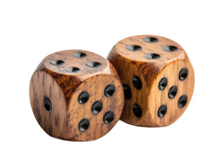 Wooden dice pair isolated on transparent background