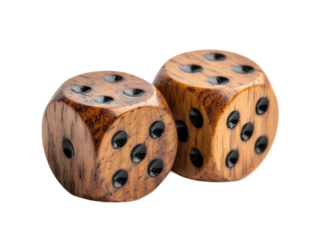 Wooden dice pair isolated on transparent background