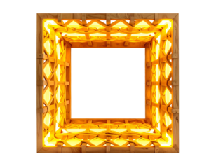 Looking up into a square frame with a glowing yellow inside