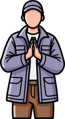 Mysterious man in hat and jacket posing with his hands together. Perfect for mystery, suspense or crimethemed designs.