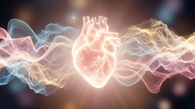 Luminous heart pulsing with vibrant energy and sound waves