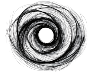 Spiraling, dark vortex with a hollow center against a black backdrop