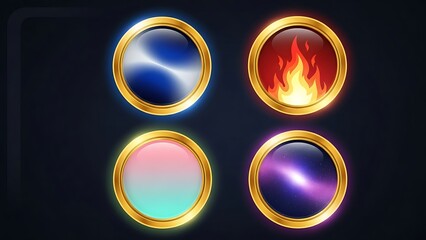 Glossy round web buttons featuring glowing neon numbers and colorful circular icons
