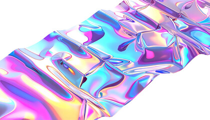 Iridescent, rippled surface with vibrant pink, blue, and yellow hues on black