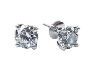 Diamond stud earrings isolated on transparent background