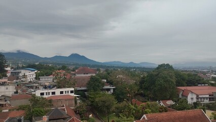 landscape with blue mountain in the horizon