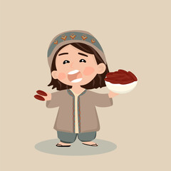 Muslim Child Holding Dates Before Breaking Fast During Ramadan