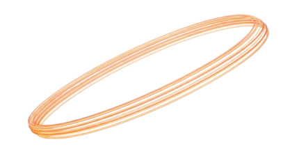Abstract visualization of mathematically precise, luminous neon orange plasma streaks forming an elegant elliptical orbital structure against a transparent background. Concept of digital energy