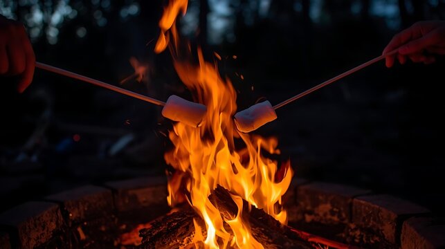 Cozy campfire marshmallow roasting
