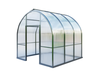 Transparent arched greenhouse with open doorway