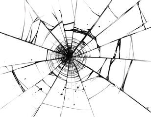 A shattered glass pane, radiating cracks from a central impact point