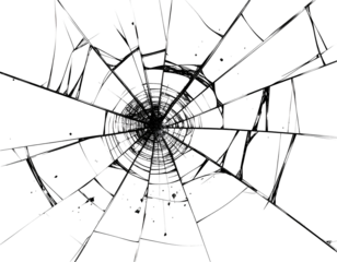A shattered glass pane, radiating cracks from a central impact point