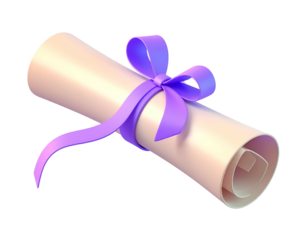 Rolled parchment tied with a purple ribbon against a black backdrop