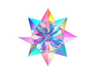 Geometric, prismatic starburst with colorful light refraction