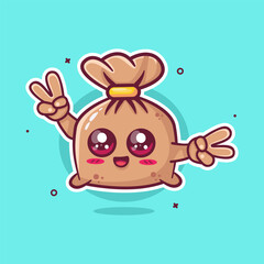 cute trash bag character mascot jumping with peace hand isolated cartoon 