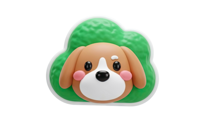 Cute 3D Cartoon Dog Face Icon with Green Cloud Background