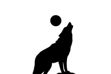 Silhouette of a wolf howling at the moon © Hussain009