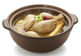 samgyetang ginseng chicken soup in a clay pot